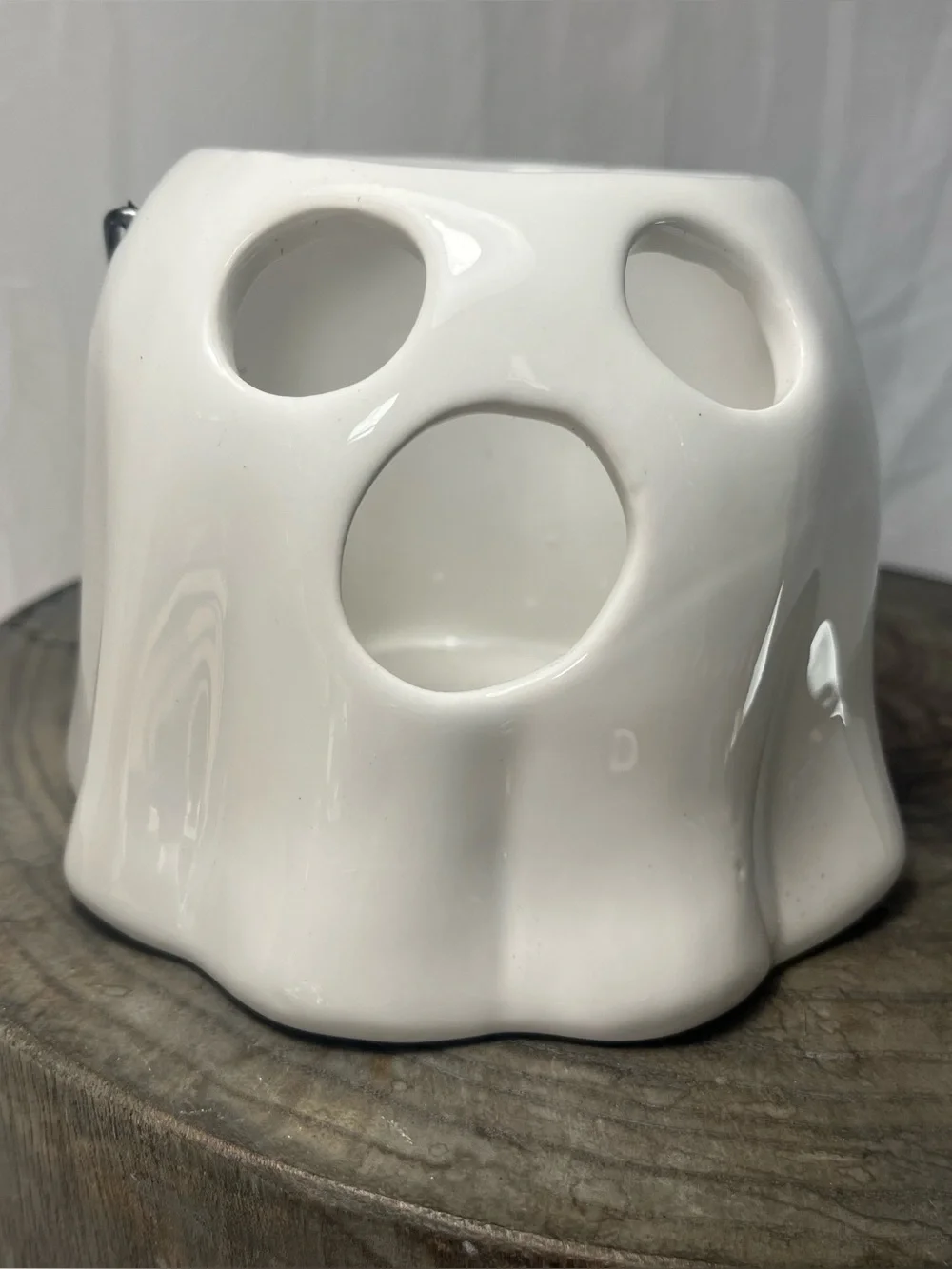 Ceramic Ghost Lantern with Handle White Glossy Spooky Halloween Candle Holder NW